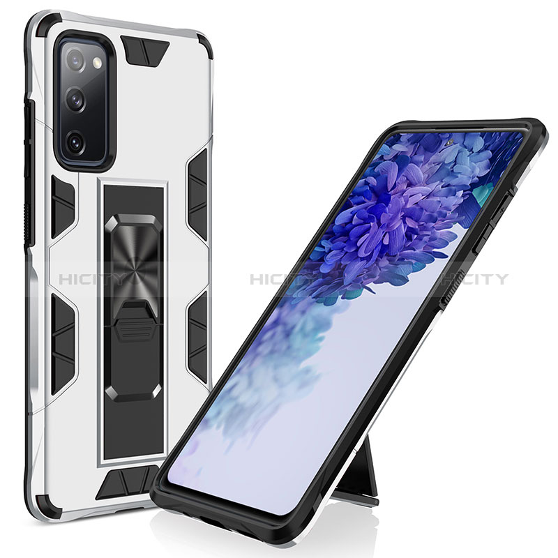 Coque Contour Silicone et Plastique Housse Etui Mat avec Aimant Magnetique Support MQ1 pour Samsung Galaxy S20 FE 5G Argent Plus