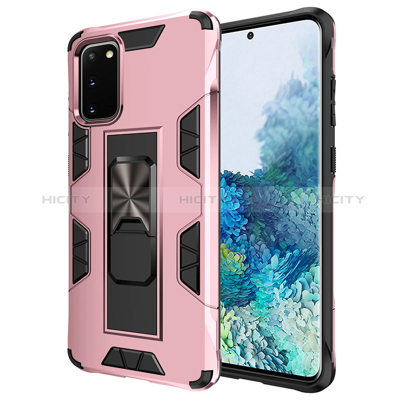 Coque Contour Silicone et Plastique Housse Etui Mat avec Aimant Magnetique Support MQ1 pour Samsung Galaxy S20 Plus 5G Or Rose Plus