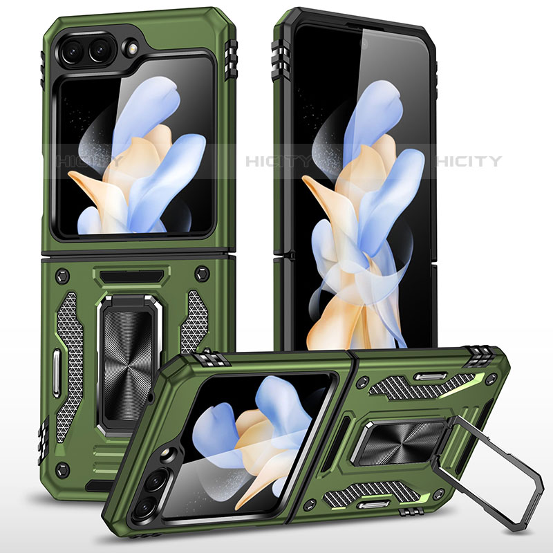 Coque Contour Silicone et Plastique Housse Etui Mat avec Aimant Magnetique Support MQ1 pour Samsung Galaxy Z Flip5 5G Vert Plus