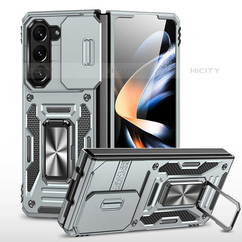 Coque Contour Silicone et Plastique Housse Etui Mat avec Aimant Magnetique Support MQ1 pour Samsung Galaxy Z Fold5 5G Argent Plus