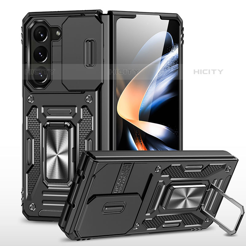 Coque Contour Silicone et Plastique Housse Etui Mat avec Aimant Magnetique Support MQ1 pour Samsung Galaxy Z Fold5 5G Noir Plus