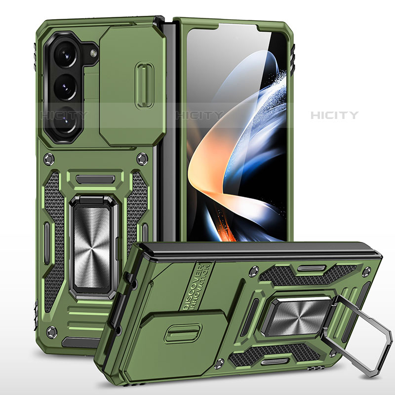 Coque Contour Silicone et Plastique Housse Etui Mat avec Aimant Magnetique Support MQ1 pour Samsung Galaxy Z Fold5 5G Vert Plus