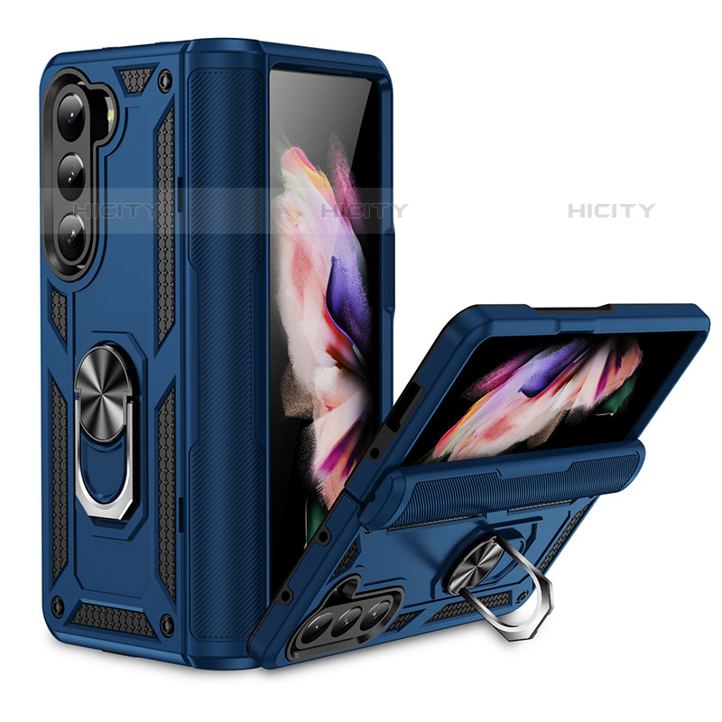 Coque Contour Silicone et Plastique Housse Etui Mat avec Aimant Magnetique Support MQ2 pour Samsung Galaxy Z Fold5 5G Bleu Plus