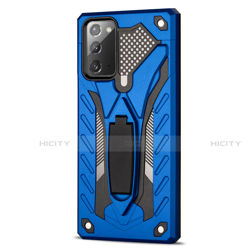 Coque Contour Silicone et Plastique Housse Etui Mat avec Aimant Magnetique Support N03 pour Samsung Galaxy Note 20 5G Bleu Plus