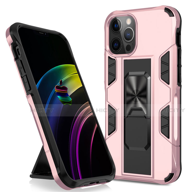 Coque Contour Silicone et Plastique Housse Etui Mat avec Aimant Magnetique Support pour Apple iPhone 12 Pro Max Or Rose Plus