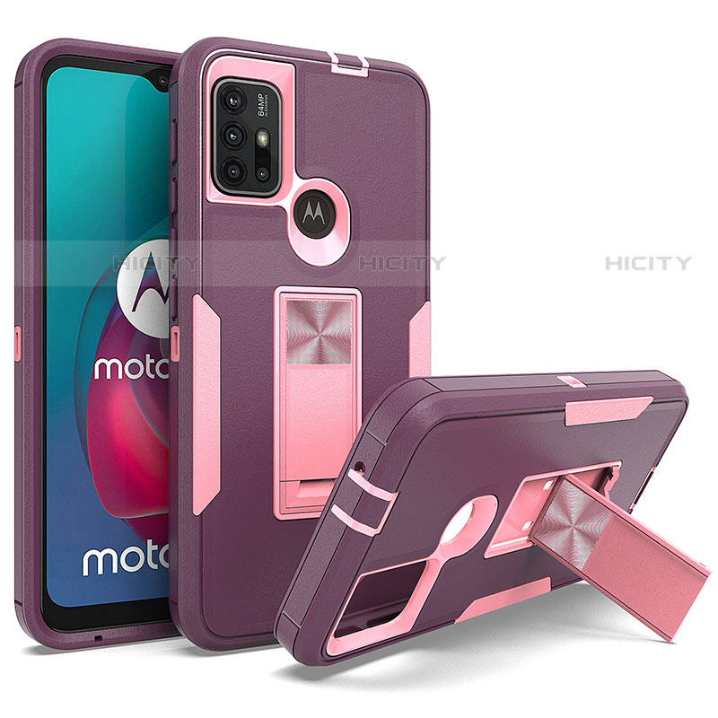 Coque Contour Silicone et Plastique Housse Etui Mat avec Aimant Magnetique Support pour Motorola Moto G10 Power Violet Plus