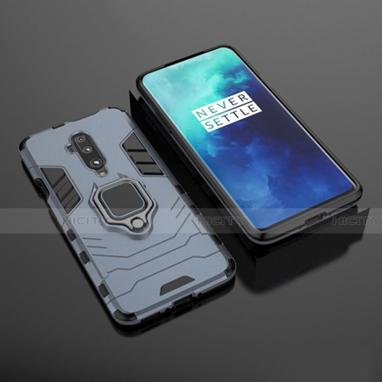 Coque Contour Silicone et Plastique Housse Etui Mat avec Aimant Magnetique Support pour OnePlus 7T Pro 5G Bleu Plus