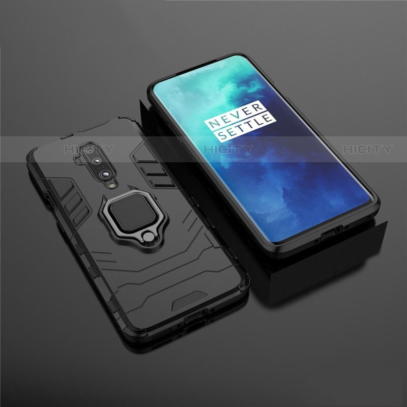 Coque Contour Silicone et Plastique Housse Etui Mat avec Aimant Magnetique Support pour OnePlus 7T Pro Noir Plus