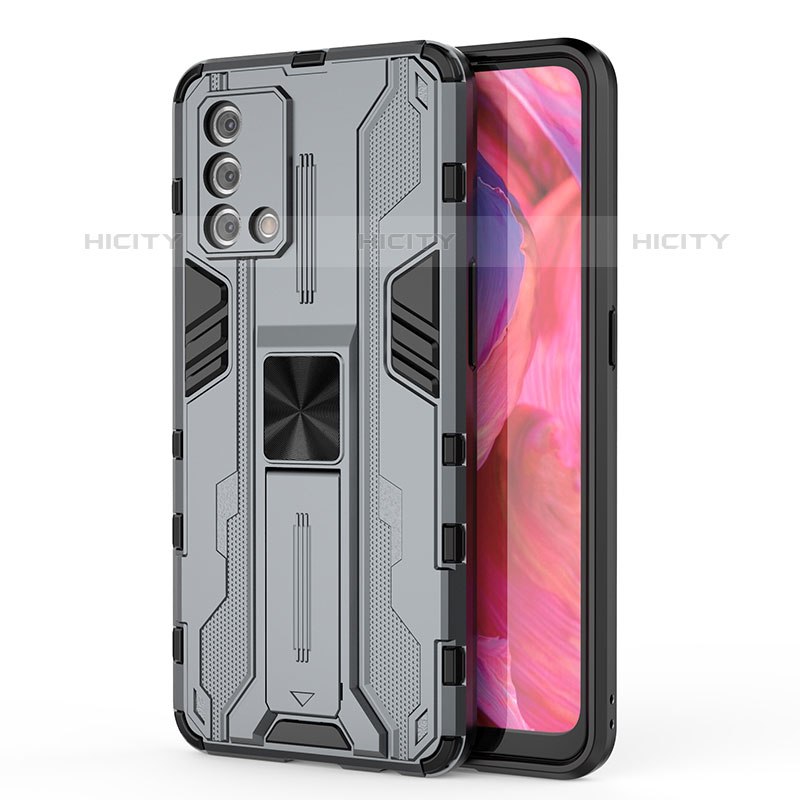 Coque Contour Silicone et Plastique Housse Etui Mat avec Aimant Magnetique Support pour Oppo A74 4G Gris Plus