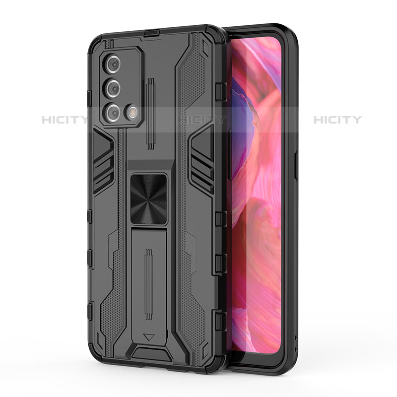 Coque Contour Silicone et Plastique Housse Etui Mat avec Aimant Magnetique Support pour Oppo A74 4G Noir Plus