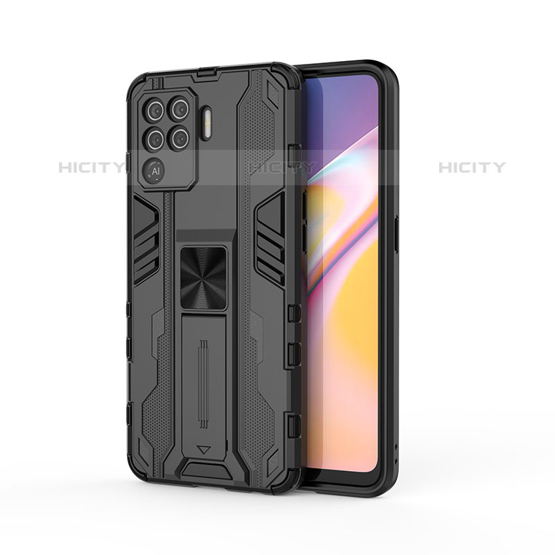 Coque Contour Silicone et Plastique Housse Etui Mat avec Aimant Magnetique Support pour Oppo A94 4G Noir Plus