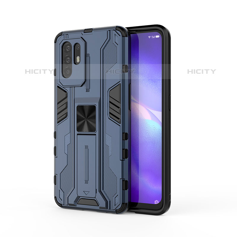 Coque Contour Silicone et Plastique Housse Etui Mat avec Aimant Magnetique Support pour Oppo A94 5G Bleu Plus