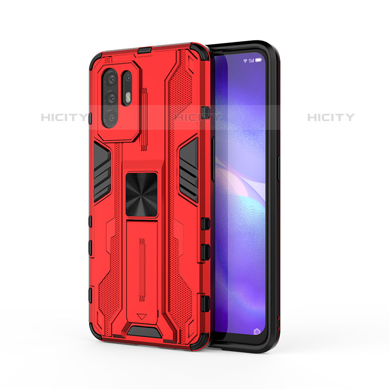 Coque Contour Silicone et Plastique Housse Etui Mat avec Aimant Magnetique Support pour Oppo A94 5G Rouge Plus