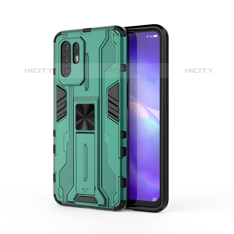 Coque Contour Silicone et Plastique Housse Etui Mat avec Aimant Magnetique Support pour Oppo A94 5G Vert Plus