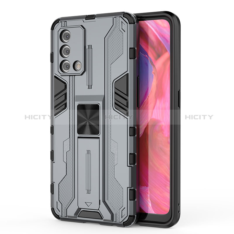 Coque Contour Silicone et Plastique Housse Etui Mat avec Aimant Magnetique Support pour Oppo A95 4G Gris Plus