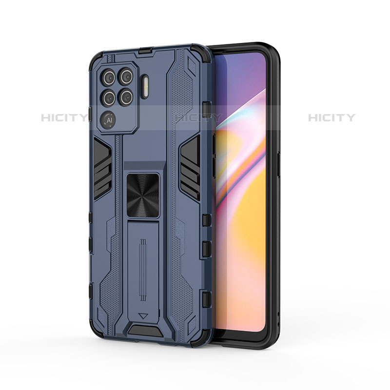 Coque Contour Silicone et Plastique Housse Etui Mat avec Aimant Magnetique Support pour Oppo F19 Pro Bleu Plus