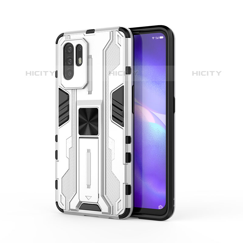 Coque Contour Silicone et Plastique Housse Etui Mat avec Aimant Magnetique Support pour Oppo F19 Pro+ Plus 5G Blanc Plus