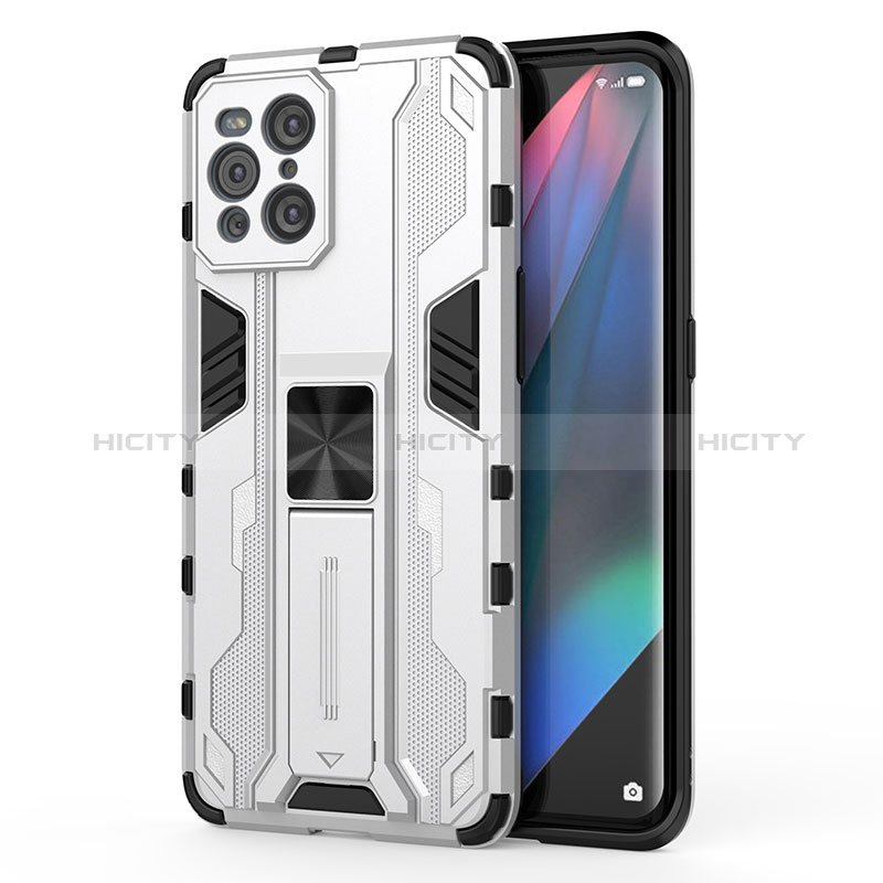 Coque Contour Silicone et Plastique Housse Etui Mat avec Aimant Magnetique Support pour Oppo Find X3 5G Blanc Plus