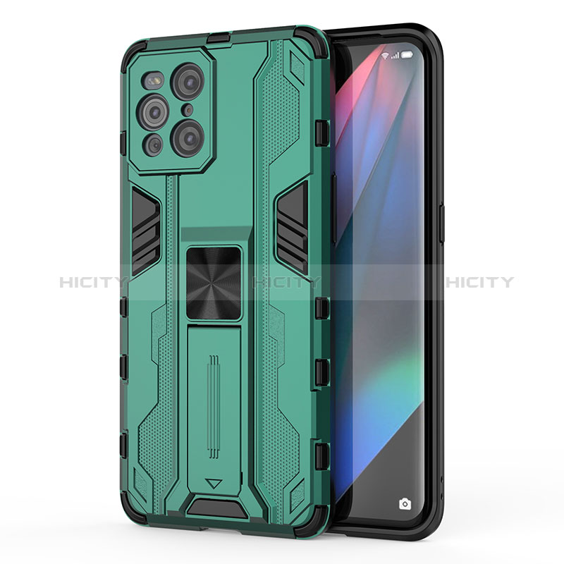 Coque Contour Silicone et Plastique Housse Etui Mat avec Aimant Magnetique Support pour Oppo Find X3 5G Vert Plus