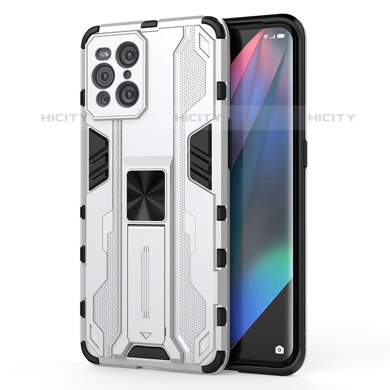 Coque Contour Silicone et Plastique Housse Etui Mat avec Aimant Magnetique Support pour Oppo Find X3 Pro 5G Blanc Plus