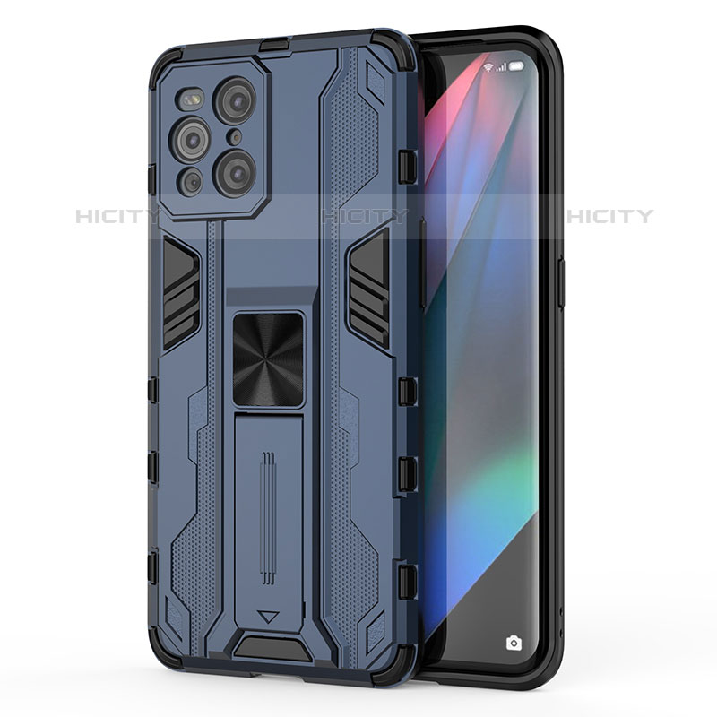 Coque Contour Silicone et Plastique Housse Etui Mat avec Aimant Magnetique Support pour Oppo Find X3 Pro 5G Bleu Plus