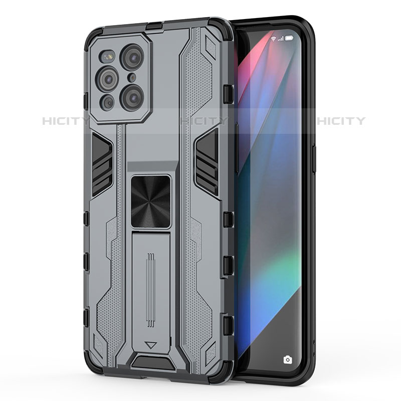 Coque Contour Silicone et Plastique Housse Etui Mat avec Aimant Magnetique Support pour Oppo Find X3 Pro 5G Gris Plus