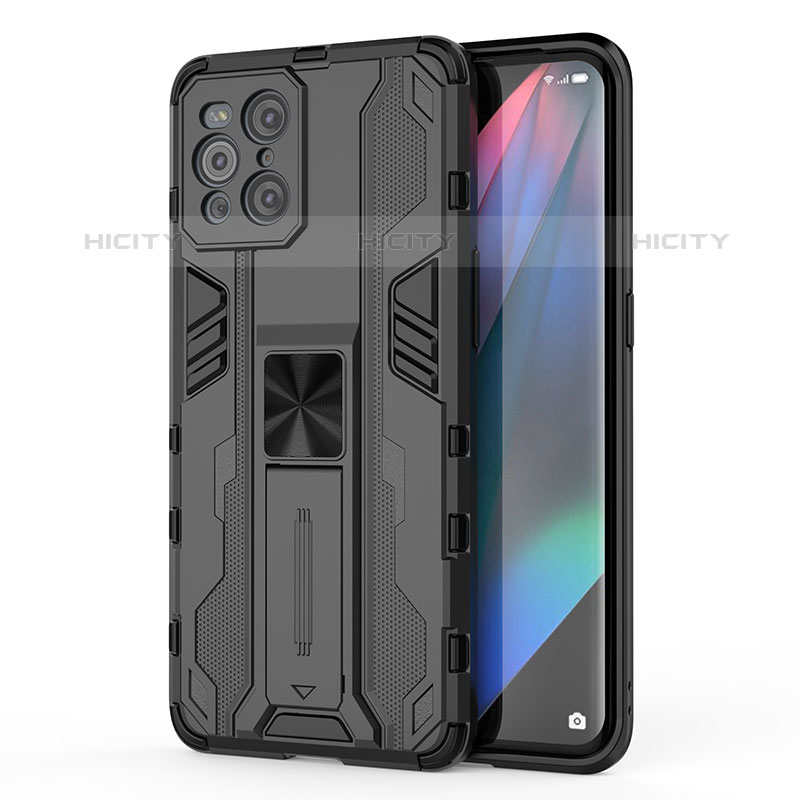 Coque Contour Silicone et Plastique Housse Etui Mat avec Aimant Magnetique Support pour Oppo Find X3 Pro 5G Noir Plus