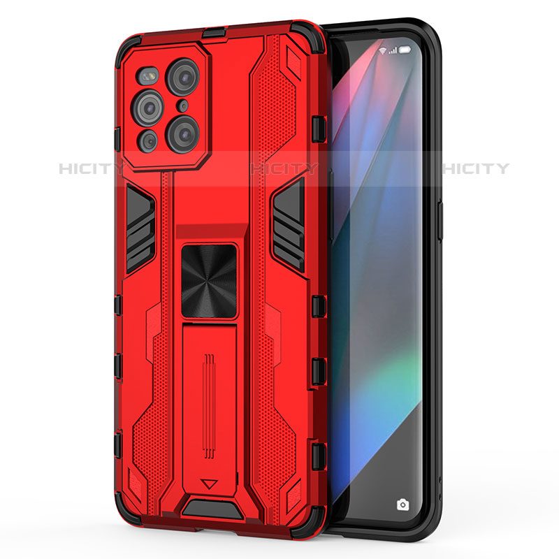 Coque Contour Silicone et Plastique Housse Etui Mat avec Aimant Magnetique Support pour Oppo Find X3 Pro 5G Rouge Plus