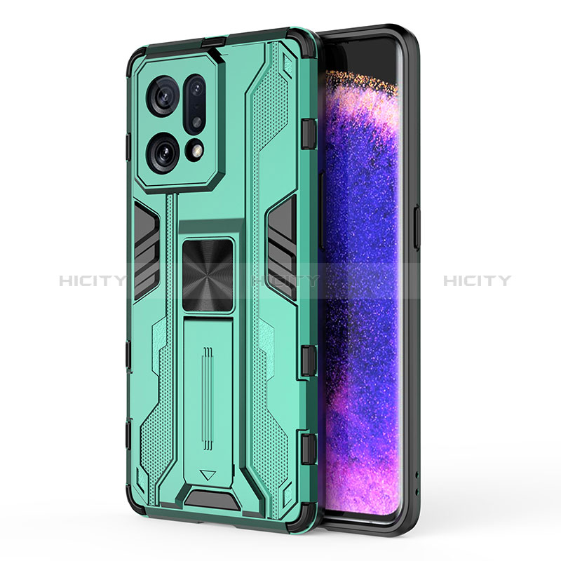 Coque Contour Silicone et Plastique Housse Etui Mat avec Aimant Magnetique Support pour Oppo Find X5 5G Vert Plus