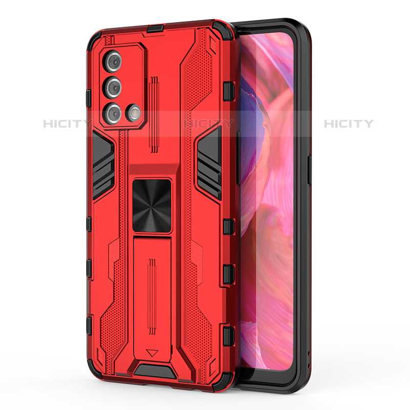 Coque Contour Silicone et Plastique Housse Etui Mat avec Aimant Magnetique Support pour Oppo Reno6 Lite Rouge Plus