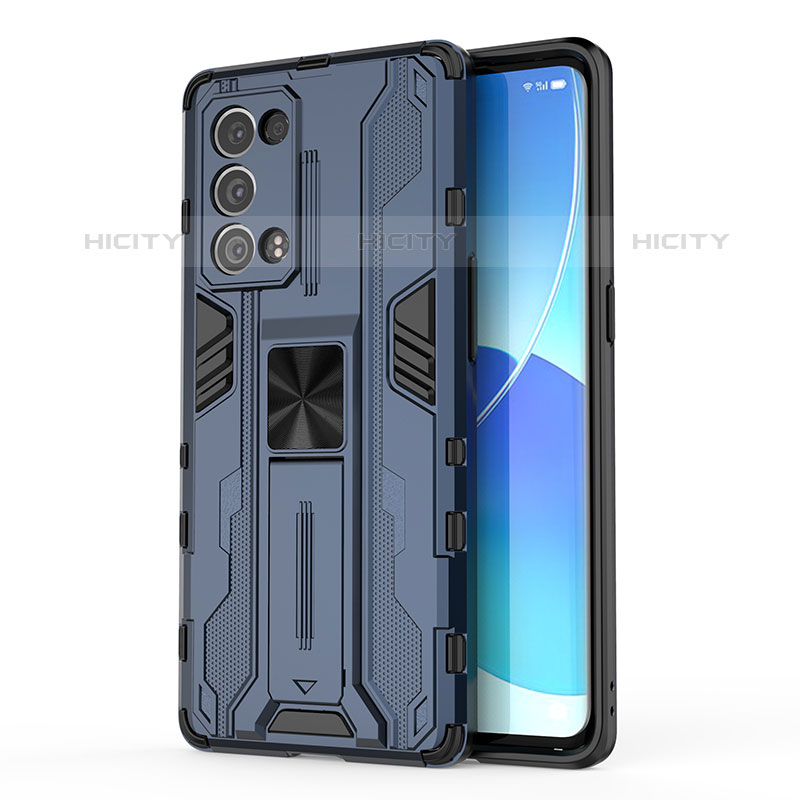 Coque Contour Silicone et Plastique Housse Etui Mat avec Aimant Magnetique Support pour Oppo Reno6 Pro 5G Bleu Plus