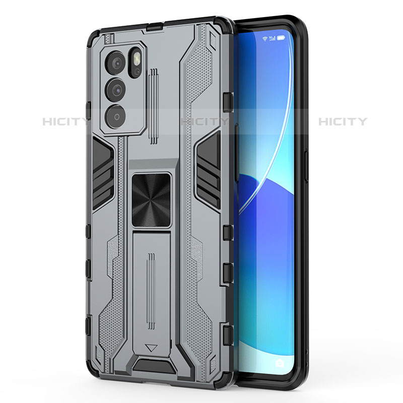 Coque Contour Silicone et Plastique Housse Etui Mat avec Aimant Magnetique Support pour Oppo Reno6 Pro 5G India Gris Plus