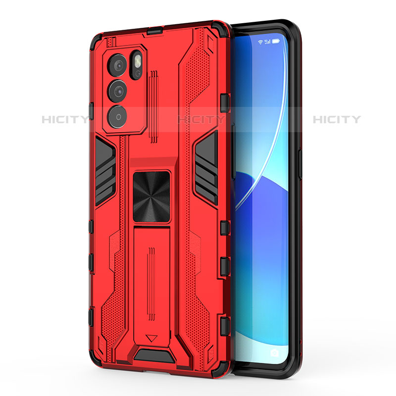 Coque Contour Silicone et Plastique Housse Etui Mat avec Aimant Magnetique Support pour Oppo Reno6 Pro 5G India Plus