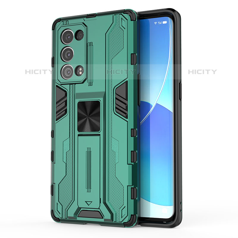 Coque Contour Silicone et Plastique Housse Etui Mat avec Aimant Magnetique Support pour Oppo Reno6 Pro 5G Plus