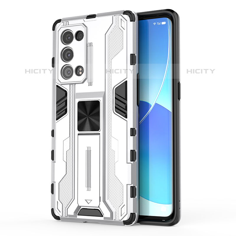 Coque Contour Silicone et Plastique Housse Etui Mat avec Aimant Magnetique Support pour Oppo Reno6 Pro+ Plus 5G Plus