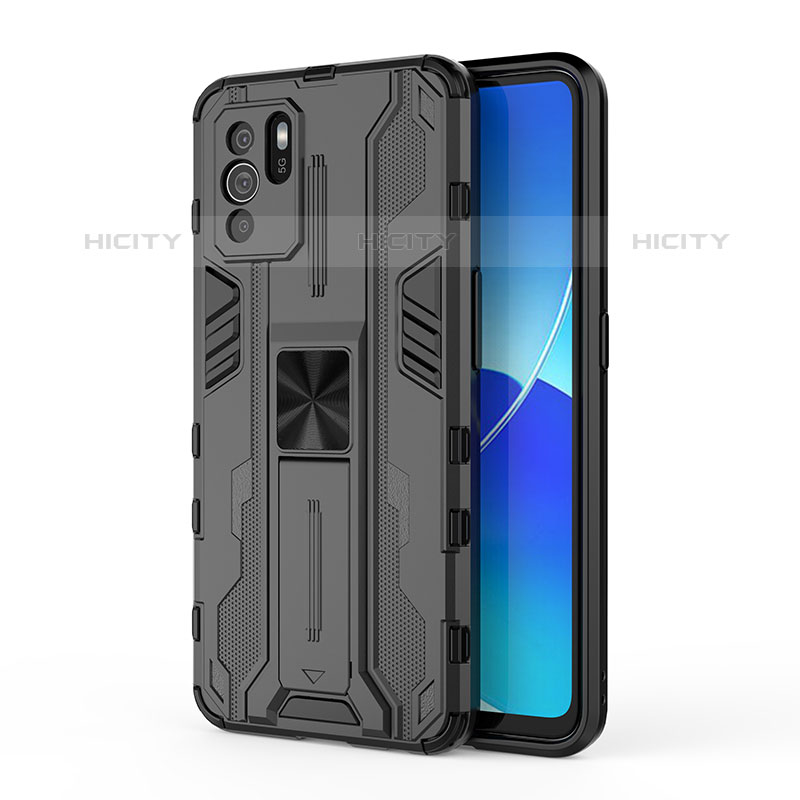 Coque Contour Silicone et Plastique Housse Etui Mat avec Aimant Magnetique Support pour Oppo Reno6 Z 5G Noir Plus