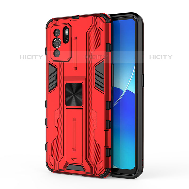 Coque Contour Silicone et Plastique Housse Etui Mat avec Aimant Magnetique Support pour Oppo Reno6 Z 5G Rouge Plus