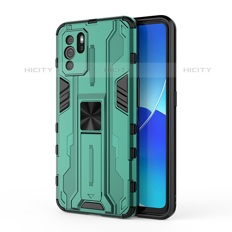 Coque Contour Silicone et Plastique Housse Etui Mat avec Aimant Magnetique Support pour Oppo Reno6 Z 5G Vert Plus