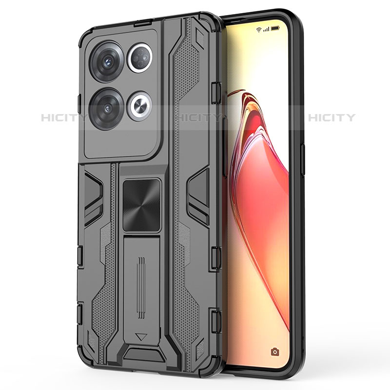 Coque Contour Silicone et Plastique Housse Etui Mat avec Aimant Magnetique Support pour Oppo Reno8 Pro 5G Noir Plus