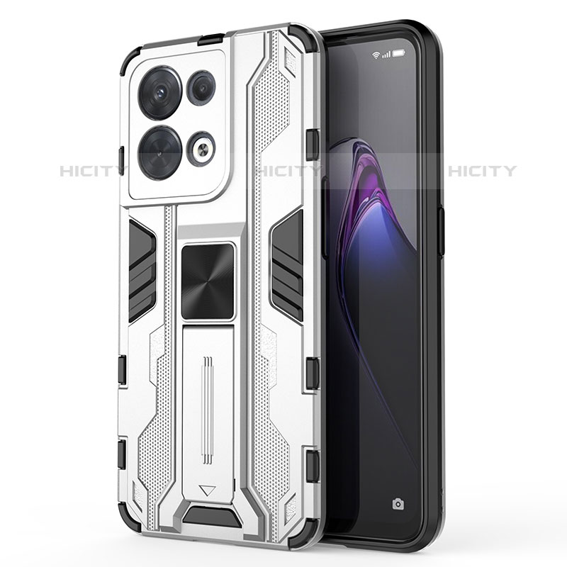 Coque Contour Silicone et Plastique Housse Etui Mat avec Aimant Magnetique Support pour Oppo Reno9 Pro 5G Blanc Plus