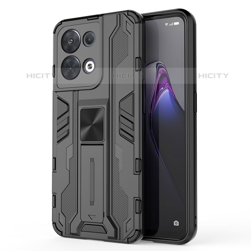 Coque Contour Silicone et Plastique Housse Etui Mat avec Aimant Magnetique Support pour Oppo Reno9 Pro 5G Noir Plus