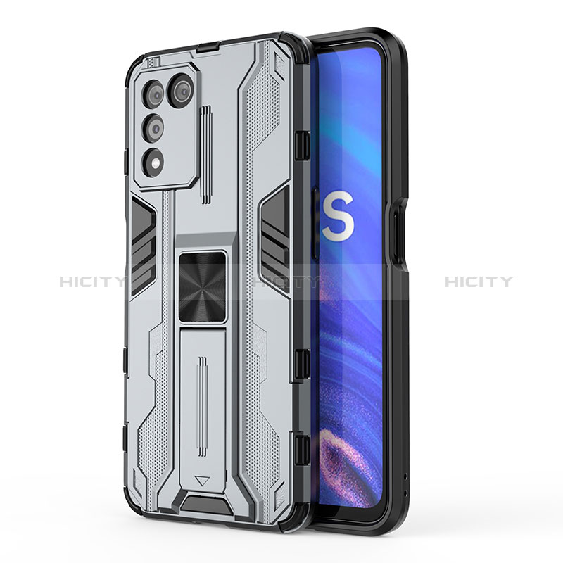 Coque Contour Silicone et Plastique Housse Etui Mat avec Aimant Magnetique Support pour Realme 9 SE 5G Gris Plus