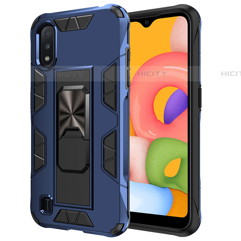 Coque Contour Silicone et Plastique Housse Etui Mat avec Aimant Magnetique Support pour Samsung Galaxy A01 SM-A015 Bleu Plus