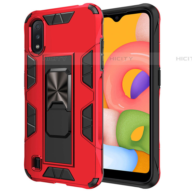 Coque Contour Silicone et Plastique Housse Etui Mat avec Aimant Magnetique Support pour Samsung Galaxy A01 SM-A015 Rouge Plus