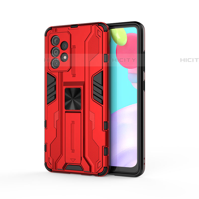 Coque Contour Silicone et Plastique Housse Etui Mat avec Aimant Magnetique Support pour Samsung Galaxy A52 5G Rouge Plus