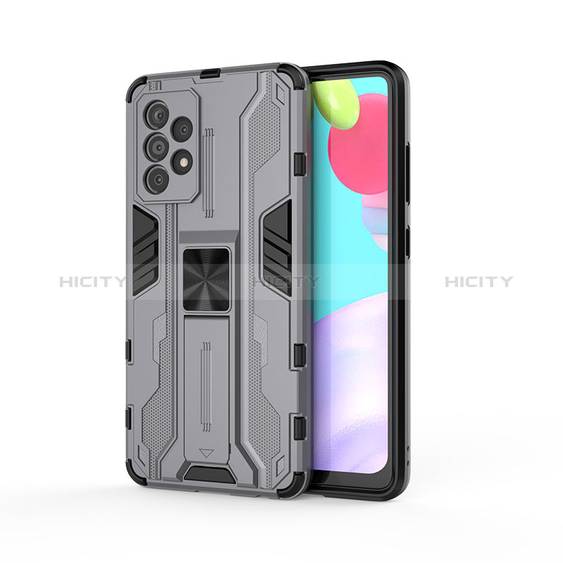 Coque Contour Silicone et Plastique Housse Etui Mat avec Aimant Magnetique Support pour Samsung Galaxy A52s 5G Gris Plus