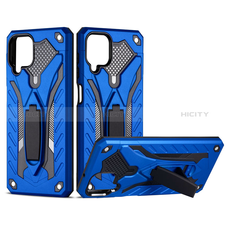 Coque Contour Silicone et Plastique Housse Etui Mat avec Aimant Magnetique Support pour Samsung Galaxy F12 Bleu Plus