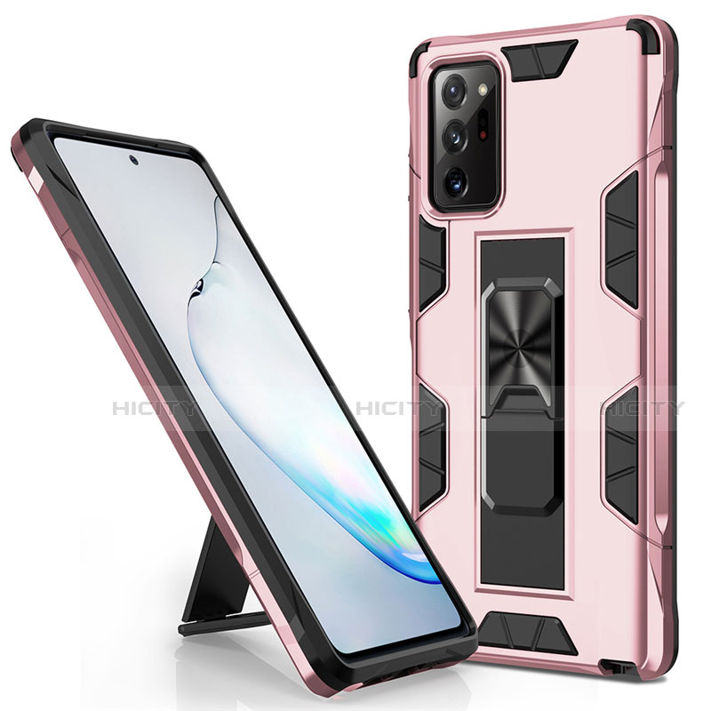 Coque Contour Silicone et Plastique Housse Etui Mat avec Aimant Magnetique Support pour Samsung Galaxy Note 20 5G Or Rose Plus