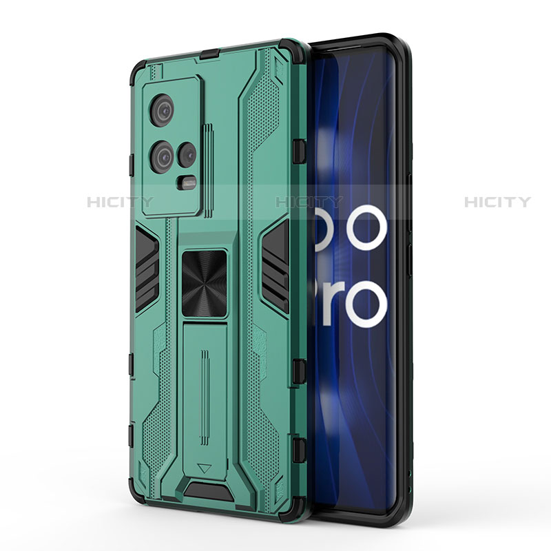 Coque Contour Silicone et Plastique Housse Etui Mat avec Aimant Magnetique Support pour Vivo iQOO 8 Pro 5G Vert Plus