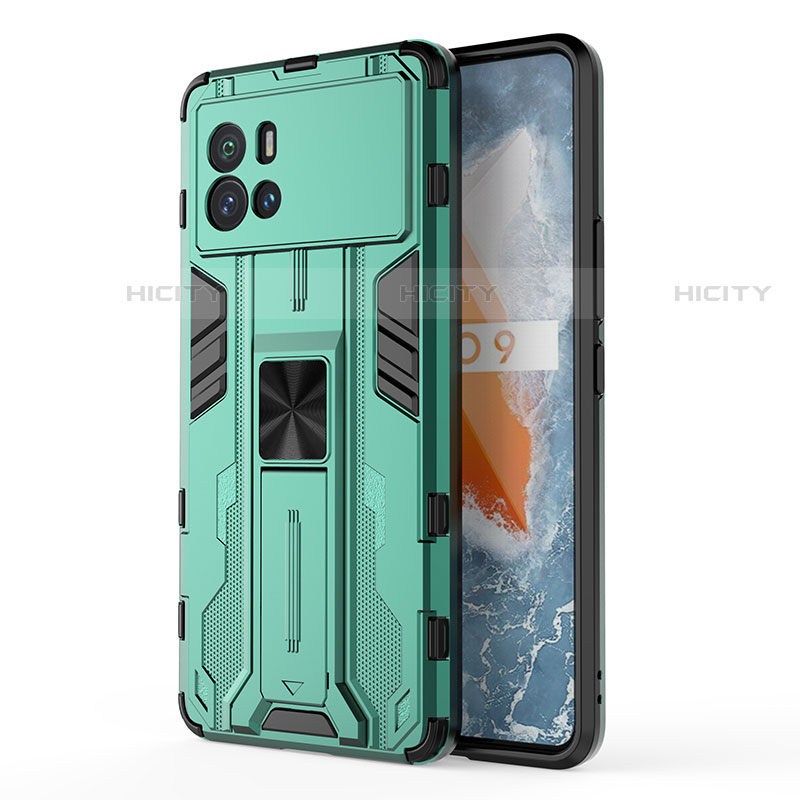 Coque Contour Silicone et Plastique Housse Etui Mat avec Aimant Magnetique Support pour Vivo iQOO 9 Pro 5G Vert Plus